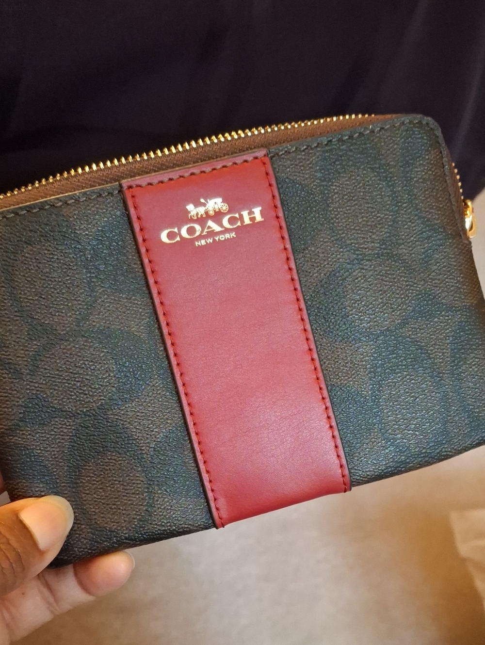 Coach Brown Signature Wallet with Red Center Stripe
